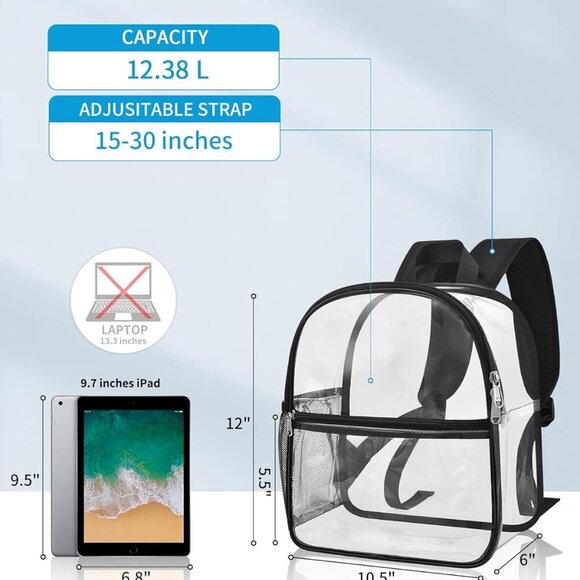 Clear Backpack Stadium Approved 12×12×6 with Reinforced and Wider Shoulder Strap - Picture 3 of 7